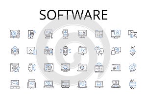 Software line icons collection. Hardware, Technology, Program, Application, Codebase, Platform, System vector and linear