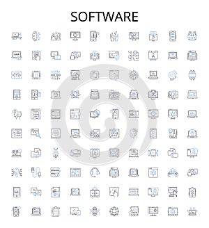 Software outline icons collection. Software, Program, Application, Programing, Code, Software-Development, Operating