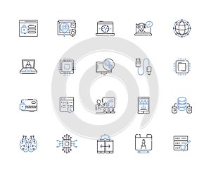 Software outline icons collection. Software, Program, Application, Programing, Code, Software-Development, Operating