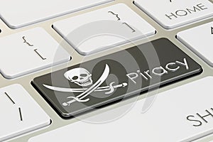 Software piracy concept, on the computer keyboard. 3D rendering