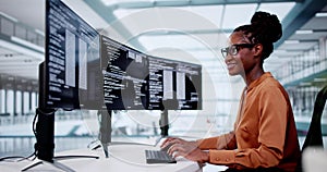Software Programmer Or Coder Woman Using Computer