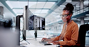 Software Programmer Or Coder Woman Using Computer