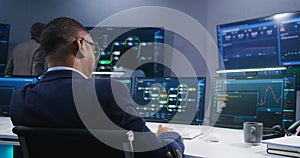Team of IT technical specialists work in monitoring office