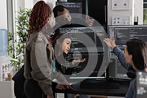 Software programmers analyzing html code and database
