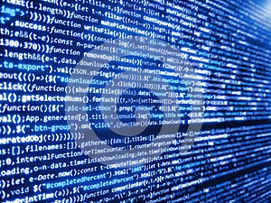 Software programming code screen of software developer. Developer working on software codes in office. Programmer occupation job.