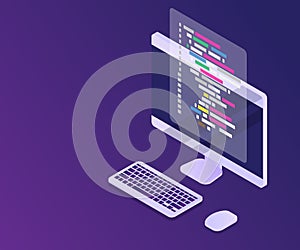software programming coding concept, code with computer mornitor