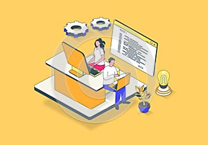 Software programming concept in 3d isometric design. Vector illustration