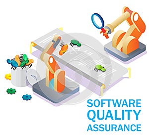 Software quality assurance, vector concept isometric illustration