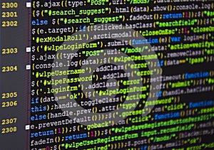 Software source code. Freeware open source project. Developing programming and coding technologies. Software source code. CSS, Jav