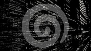 Software source code. Layers of program code on black background