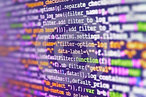 Software source code. Monitor closeup of function source code. Abstract screen of software.