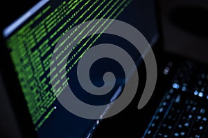 Software source code. Program code. Code on a computer screen. The developer is working on program codes in the office.
