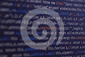 Software source code. Programming code. Programming code on computer screen. Developer working on program codes in office. Source