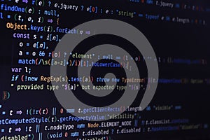 Software source code. Programming code. Programming code on computer screen. Developer working on program codes in office. Source