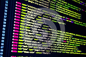 software source code screen. programming code. writing script. programmer editing code background