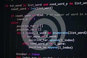 software source code screen. programming code. writing script. programmer editing code background