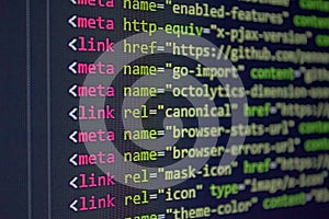 software source code screen. programming code. writing script. programmer editing code background