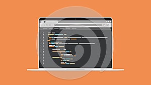 Software source programming code on laptop screen developing coding concept horizontal