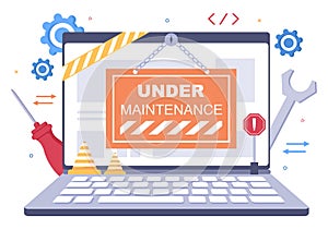 Software System Under Maintenance Vector Illustration. Error Website, Development and Update Webpages on Mobile Application