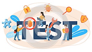 Software test typographic header. Application or website code test process