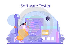 Software tester concept. Application or website code testing.