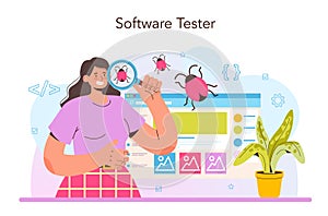 Software tester concept. Application or website code testing.