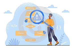 Software tester with loupe vector concept