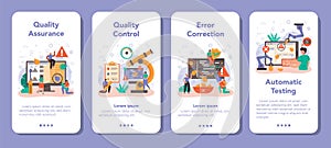 Software tester mobile application banner set. Application or website