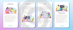 Software tester mobile application banner set. Application or website
