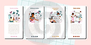 Software tester mobile application banner set. Application or website