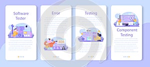 Software tester mobile application banner set. Application or website