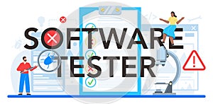 Software tester typographic header. Application or website code test