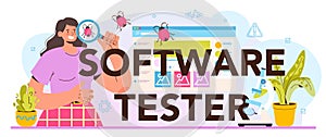 Software tester typographic header. Application or website