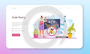 Software tester web banner or landing page. Application or website