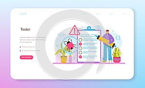 Software tester web banner or landing page. Application or website