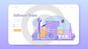 Software tester web banner or landing page. Application or website