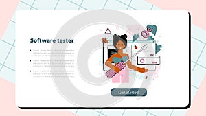 Software tester web banner or landing page. Application or website