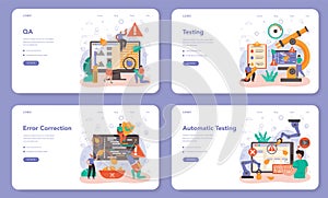 Software tester web banner or landing page set. Application or website