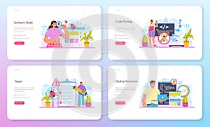 Software tester web banner or landing page set. Application or website