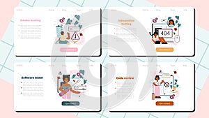 Software tester web banner or landing page set. Application or website