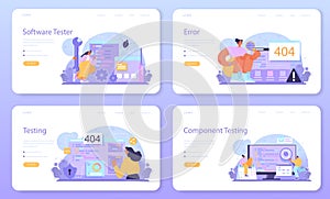 Software tester web banner or landing page set. Application or website