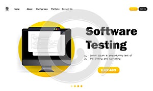 Software testing banner. Development, programming, coding on computer illustration. Vector on isolated white background. EPS 10