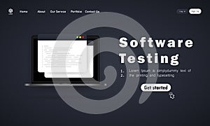 Software testing banner. Development, programming, coding on laptop illustration. Vector on isolated white background. EPS 10
