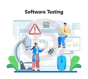 Software testing concept. Application or website code test process.