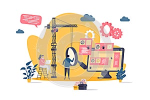 Software testing concept in flat style. Engineer debugging web application scene. Software testing and quality assurance