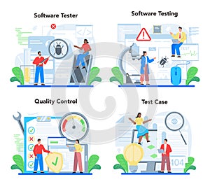 Software testing concept set. Application or website code test process.