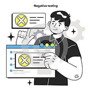 Software testing and debugging. IT specialist searching for bugs using