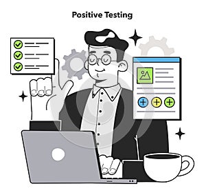 Software testing and debugging. IT specialist searching for bugs using