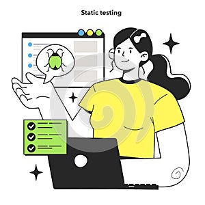 Software testing and debugging. IT specialist searching for bugs using