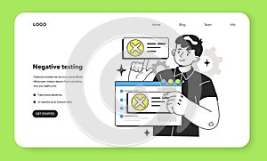 Software testing and debugging web banner or landing page. IT specialist